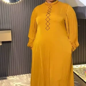 Pleated-Sleeve Abaya